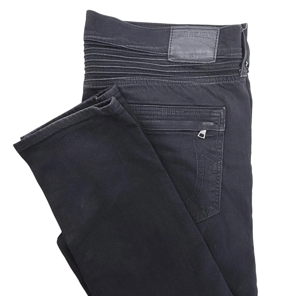 True Religion Rocco Moto Jeans Mens 34 Black Relaxed Skinny Skater Biker Moto